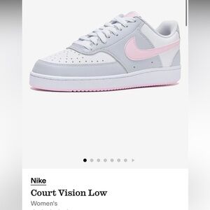 Nike Women's Court Vision Low Sneakers - Light Gray and Soft Pink